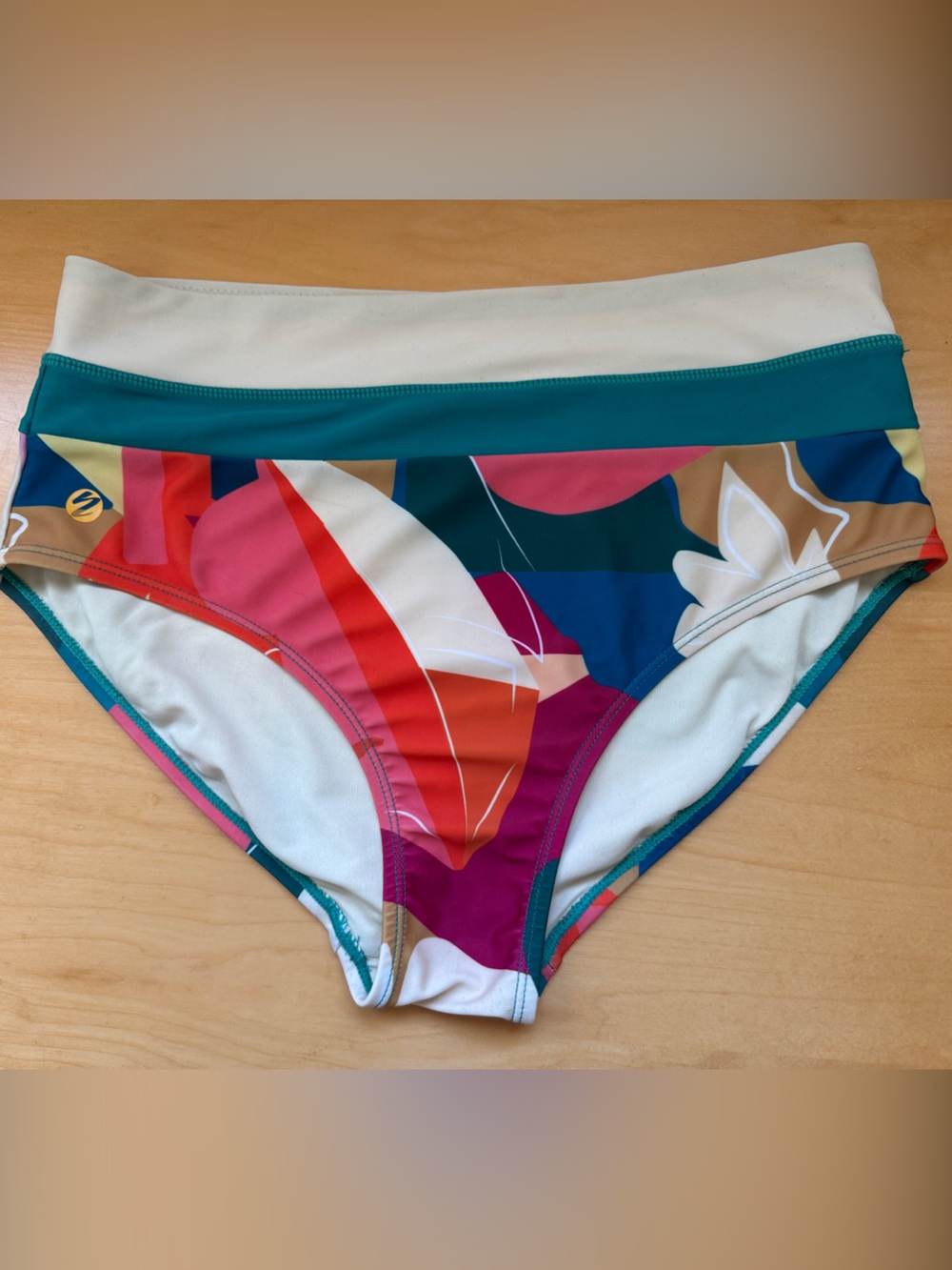 Colorful High-Waist Floral Print Bikini Bottoms — Teal & Pink